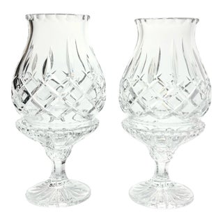 Gorham “King Edward” Pair of Crystal Hurricane Fairy Lamp Shades & Candlestick Base For Sale