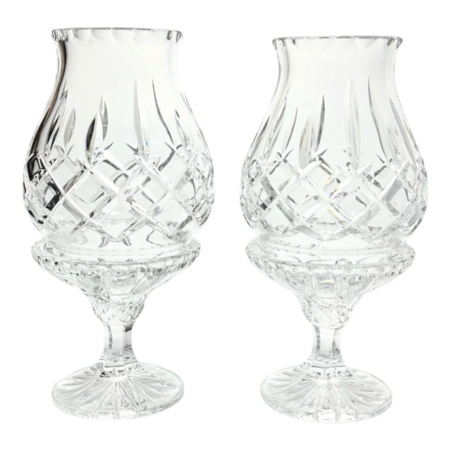 Gorham “King Edward” Pair of Crystal Hurricane Fairy Lamp Shades & Candlestick Base For Sale
