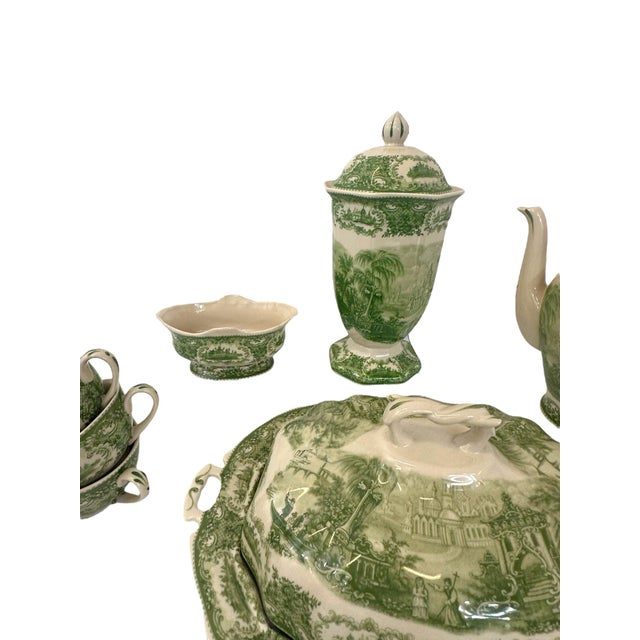 Late 20th Century Italian Reproduction Green and White China Tea Set - 24 Pieces For Sale - Image 4 of 12