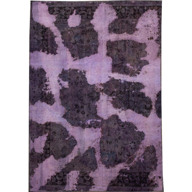 Vintage Overdyed Handmade Purple Abstract Wool Rug For Sale - Image 10 of 10