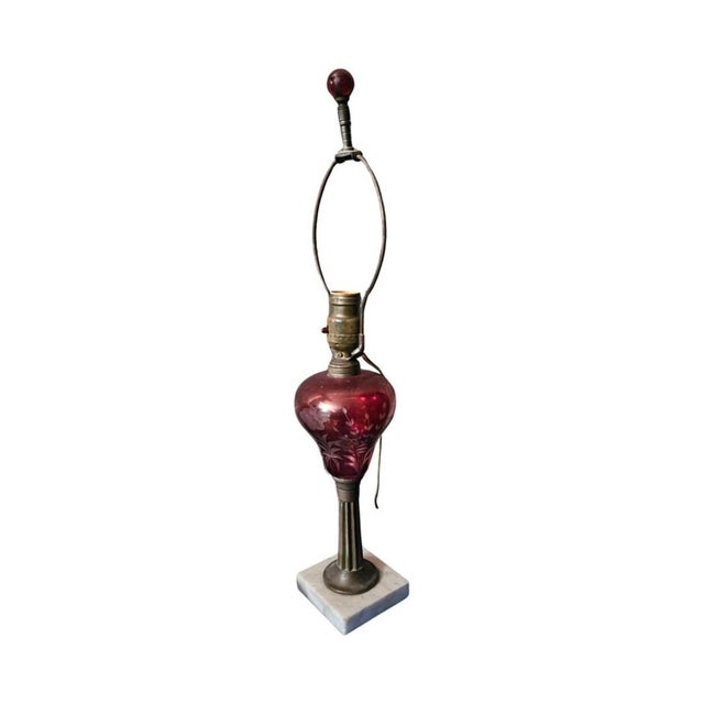 Early 20th Century Marble and Cranberry Glass Table Lamp For Sale In Washington DC - Image 6 of 12