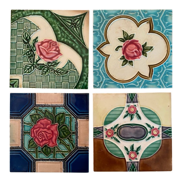 Late 19th Century Art Nouveau Majolica Style Tiles For Sale
