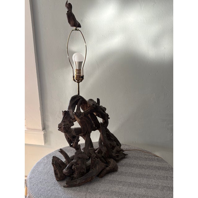 Wood Mid Twentieth Century Driftwood Assemblage Table Lamp For Sale - Image 7 of 10