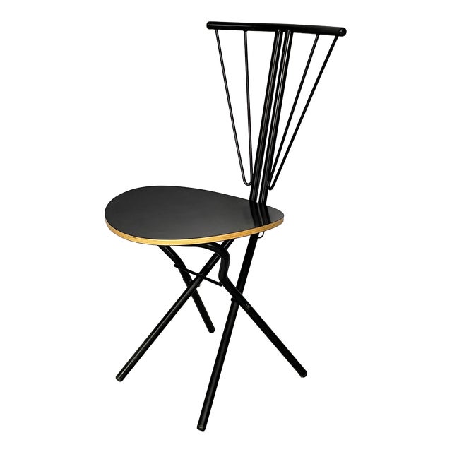 Italian Modern Black Wood and Metal Folding Chair, 1980s For Sale