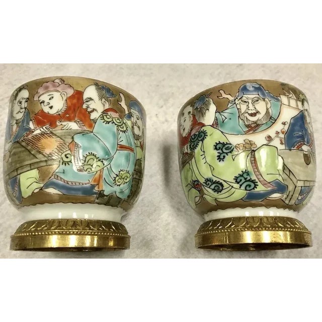 Antique 18th Century Japanese Edo Period Porcelain Mounted Beaker Cups - A Pair For Sale - Image 11 of 13