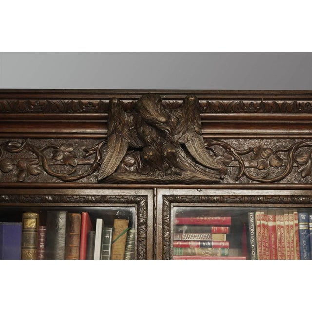 Victorian Carved Oak Breakfront Bookcase, 1870s For Sale - Image 14 of 18