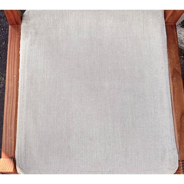 Wood Mid Century Angular Scandinavian D Scan Style Wood Dining Chairs With Thick Linen Upholstery For Sale - Image 7 of 12
