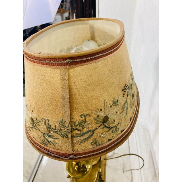 Antique Brass Lamp With Custom Shade For Sale - Image 4 of 10
