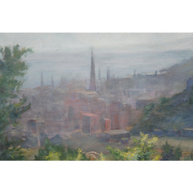 Mid 20th Century Mid 20th Century Vintage European Country Landscape Cityscape Oil Painting on Canvas, Framed For Sale - Image 5 of 11