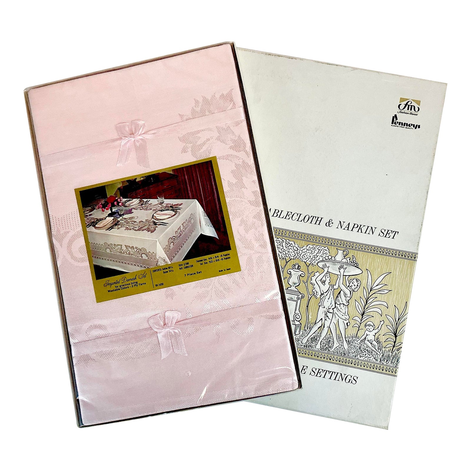 Mid-Century Hollywood Regency French Style Damask Tablecloth & Napkins ...