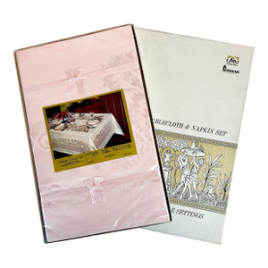 Mid-Century Hollywood Regency French Style Damask Tablecloth & Napkins - Set of 7, 48 X 64