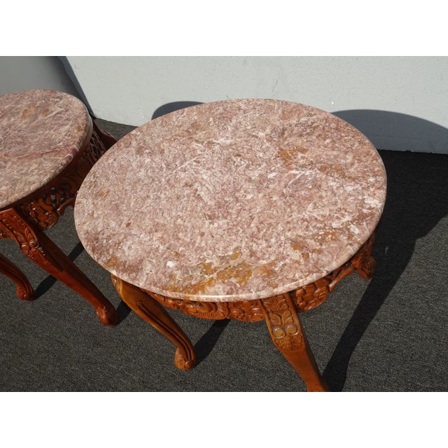 Pink Vintage French Country Pink Marble Top End Tables ~ Side Tables For Sale - Image 8 of 15