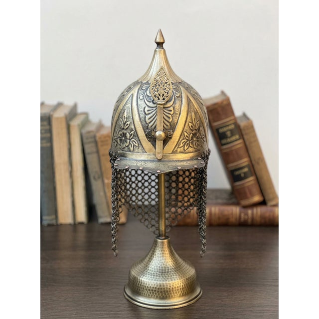 Handcrafted Brass Chainmail Helmet For Sale - Image 4 of 13