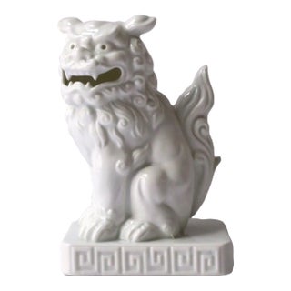 White Porcelain Foo Dog Lion Decorative Object or Bookend From Japan For Sale