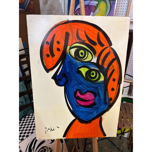1970s Peter Keil Abstract Painting of a cubist female. Executed with oil on board. COA on back guaranteed authentic direct...