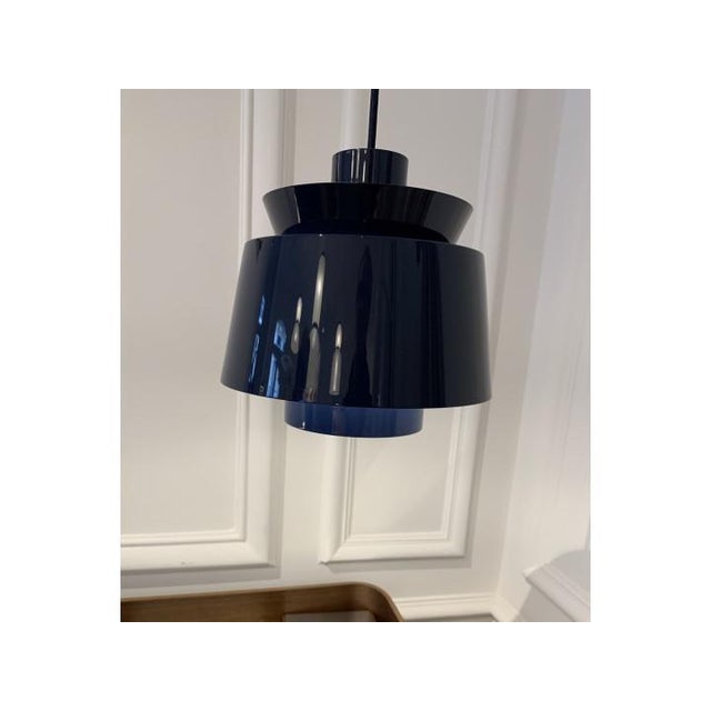 1940s Mid-Century Modern Scandinavian Pendant Lamp Utzon JU1 in Steel Blue, 1940s For Sale - Image 5 of 7