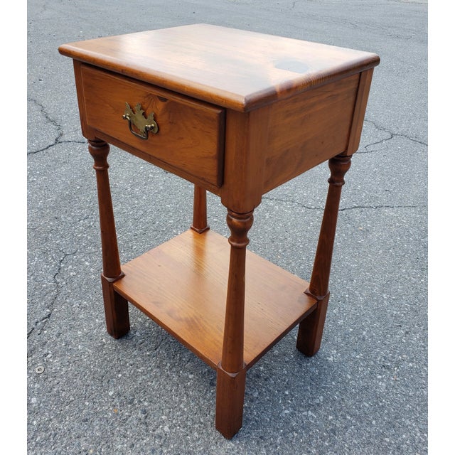 Mid 20th Century Mid-Century Hand-Crafted Refinished Solid Pine Two-Tier Single Drawers Side Table For Sale - Image 5 of 7