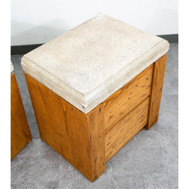 Mid Century Modern Nightstand End Side Table Custom Stone Grey Top 1980 Drawers, 2 Pieces For Sale - Image 12 of 12