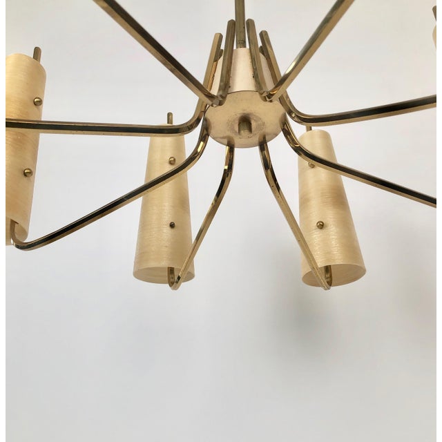 Metal Chandelier in Brass with Fiber Glass Shades by Rupert Nikoll, Austria, 1962 For Sale - Image 7 of 15