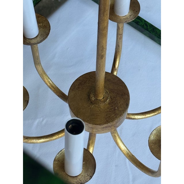 Contemporary Tony Duquette Style Faux Malachite and Hand Gilt Lantern Chandelier by Turtle and Crane - Newly Painted For Sale - Image 12 of 12