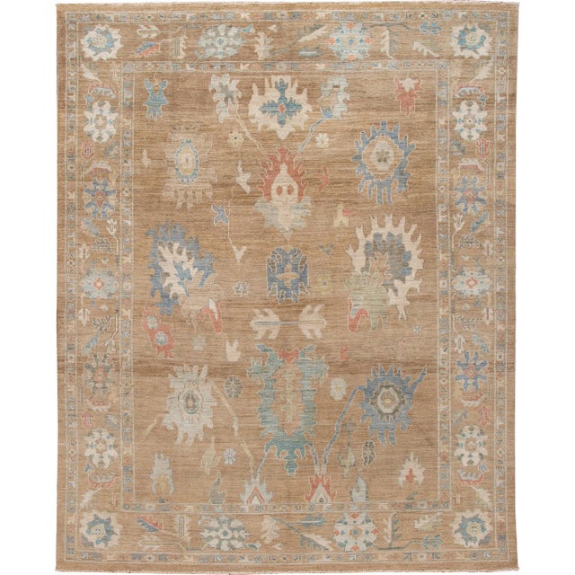 Modern Sultanabad Brown Handmade Floral Wool Rug For Sale - Image 10 of 10