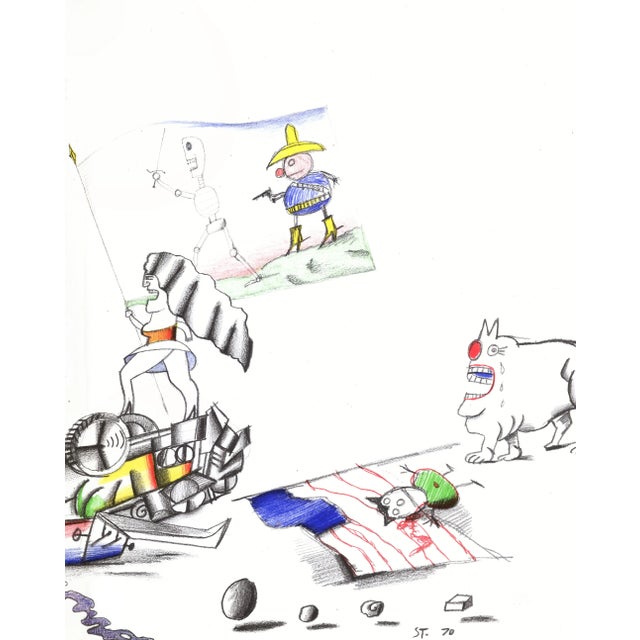 Abstract 1971 Lithograph "Crash and Burn" by Saul Steinberg For Sale - Image 3 of 3