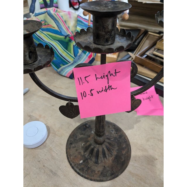 Primitive German 3-Arm Tole Metal Candelabra – Rustic Vintage Charm For Sale - Image 11 of 11
