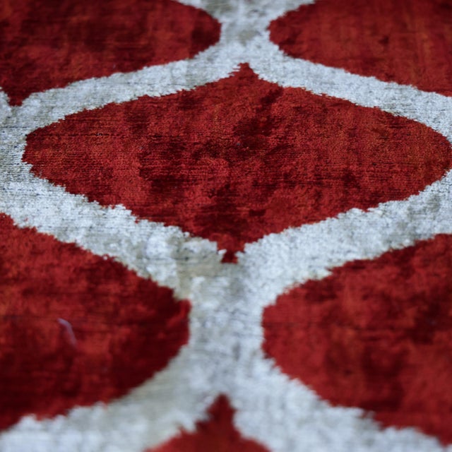 Mid-Century Modern The Rust Red & Cream Ogee Silk Velvet Pillow - 20" X 20" For Sale - Image 3 of 8