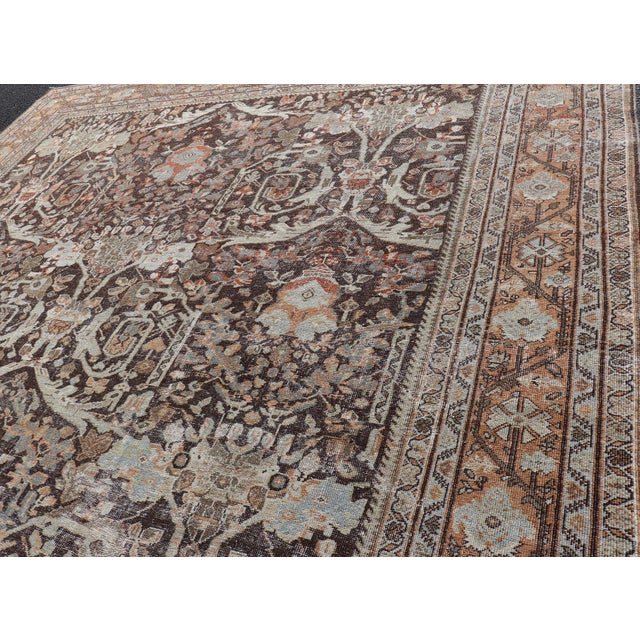 Antique Persian Sultanabad Rug With Warm Brown Field and Allover Vine Design For Sale - Image 4 of 17