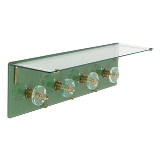 Mid-Century Coat Rack Shelf in Glass and Brass attributed to Cristal Arte, Italy, 1950s For Sale