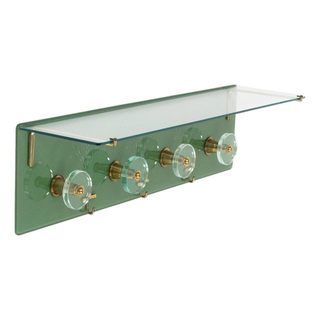 Mid-Century Coat Rack Shelf in Glass and Brass attributed to Cristal Arte, Italy, 1950s For Sale
