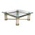 Vintage Italian Regency Travertine Stone Brass & Glass Coffee Cocktail Table 44" For Sale