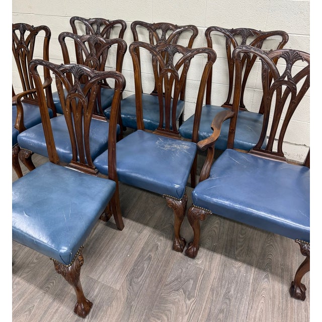 Vintage English Chippendale Style Carved Mahogany Dining Chairs - Set of 8 For Sale In Kansas City - Image 6 of 12