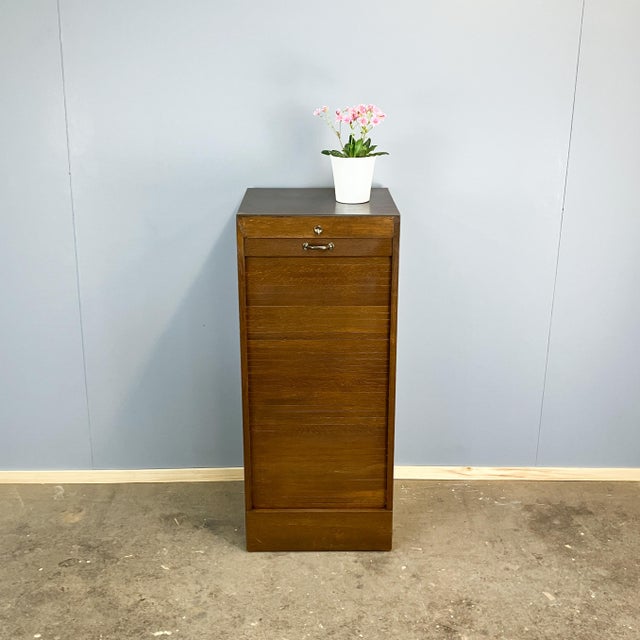 Vintage Roller Shutter Cabinet in Dark Oak, 1950s For Sale - Image 4 of 12
