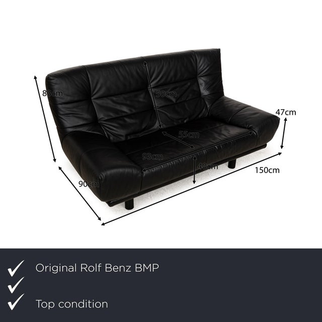 The BMP sofa by Rolf Benz is covered in black leather and stands on round metal feet. The minimalist, timeless design...