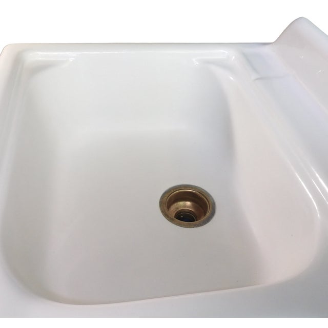 Iconic 1957 Vintage Kohler Sea Cliff 50" Wide Double Basin Porcelain & Cast Iron Kitchen Sink For Sale - Image 13 of 18