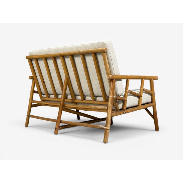 Ficks Reed, Two Seater Sofa, Bamboo, Cane, White Fabric, Usa, 1950s For Sale - Image 13 of 15