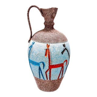 Tall Italian Fratelli Fanciullacci Vase with Horses For Sale