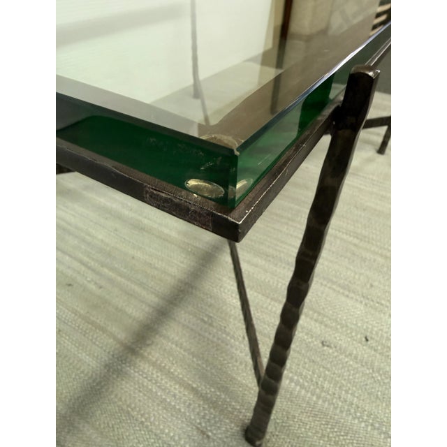 Metal Custom Hammered Iron + Glass Coffee Table For Sale - Image 7 of 14