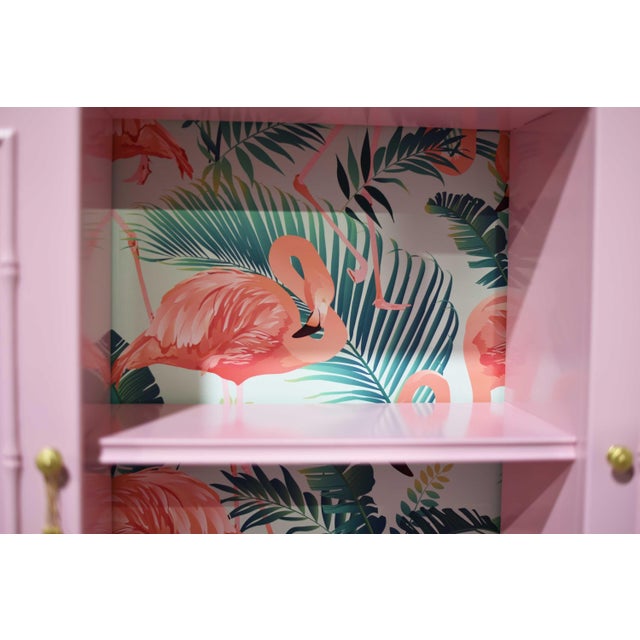 Pink 1960s Hollywood Regency Faux Bamboo Two Piece Desk by Thomasville - Newly Refinished For Sale - Image 8 of 18