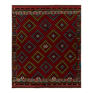 Vintage Cecim Tribal Kilim in Red, Blue and Green Diamond Patterns For Sale