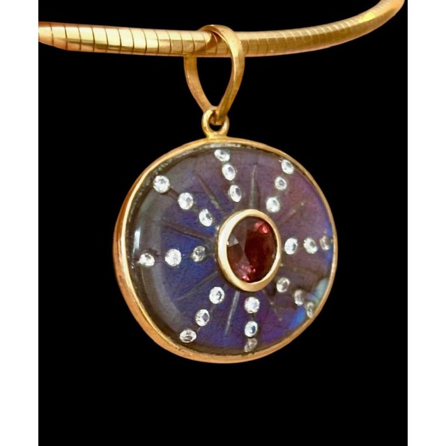 Metal Sol Pendant, Labradorite With Brown Tourmaline, Diamonds & 14k Gold For Sale - Image 7 of 11