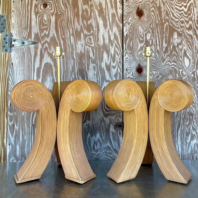 Late 20th Century Vintage Late 20th Century Boho Pencil Reed Scroll Lamps - a Pair For Sale - Image 5 of 10