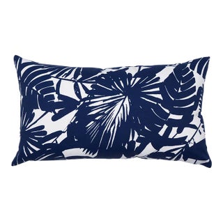 Schumacher x Trina Turk Palisades Palm Print Indoor/Outdoor Pillow 20" x 12" in Indigo For Sale