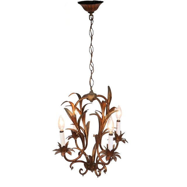 Italian Gilt Metal Foliate Chandelier C. 1940/60's For Sale - Image 9 of 12
