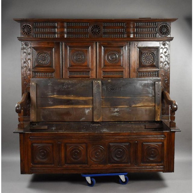 Carved Oak Hall Bench, 1890 For Sale - Image 9 of 14