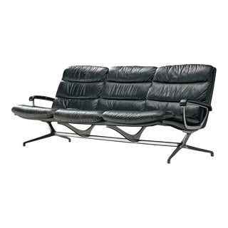1960s Paul Tuttle Sofa in Black Leather For Sale