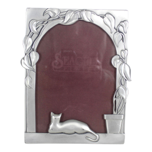 Vintage Pewter Picture Frame 5 X 7 Large Seagull Canada Cat Plant Easel Table Top Photograph Portrait Rectangular Photo Pf207