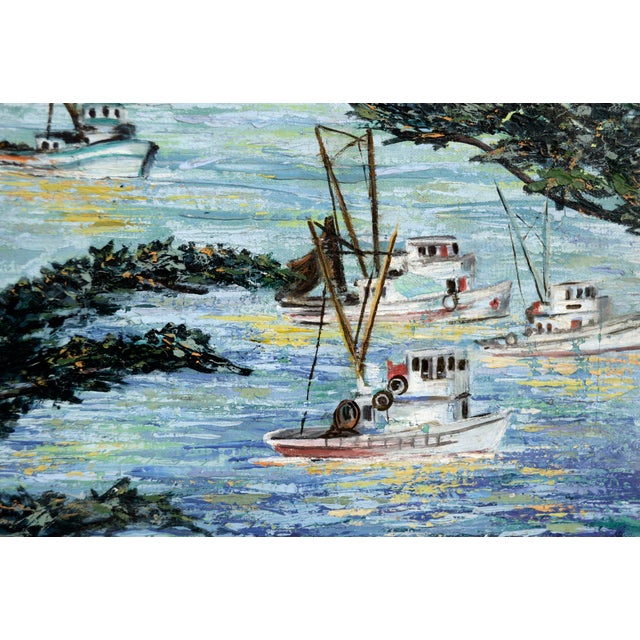 American Boats at Sea, Mid Century Carmel California Coast Horizontal Seascape by Virginia Shackles For Sale - Image 3 of 5