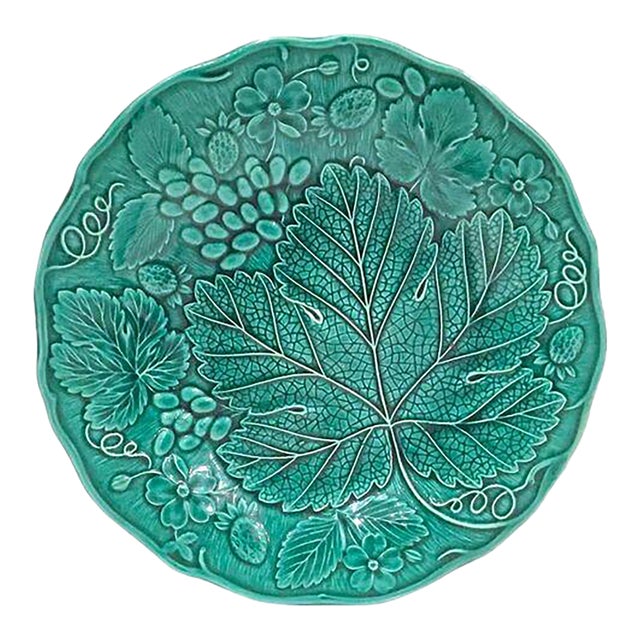 Antique Majolica English Berry Leaf Plate For Sale